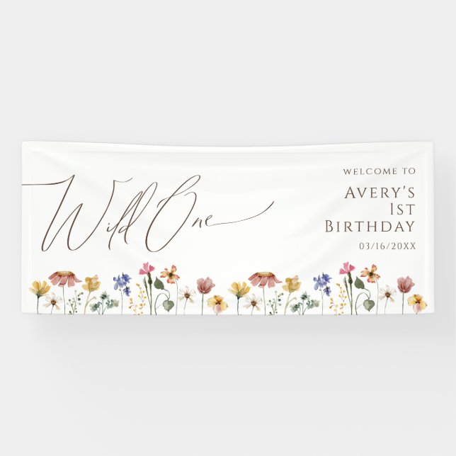 Colourful Wildflower Wild One Welcome Birthday Banner (Horizontal)
