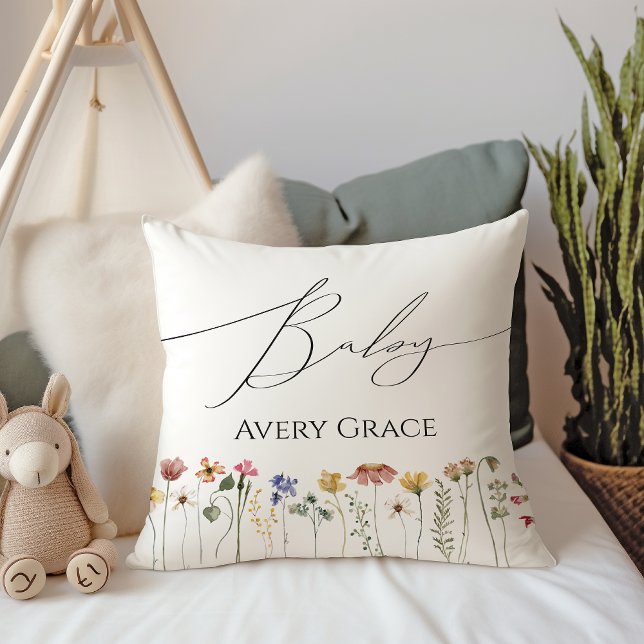 Colourful Wildflower With Baby Name Cushion (Creator Uploaded)