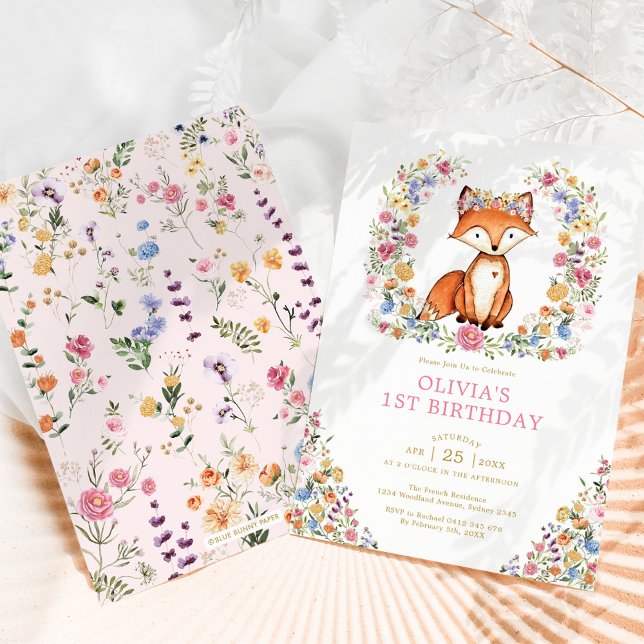 Colourful Wildflower Woodland Fox Girl Birthday Invitation (Creator Uploaded)