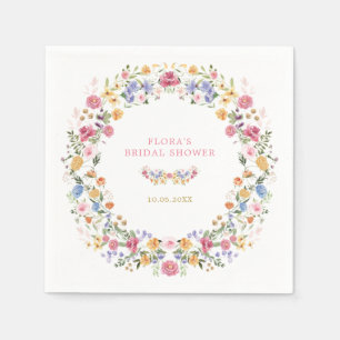 Colourful Wildflower Wreath Bridal Shower Napkin
