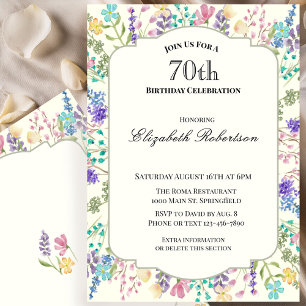 Colourful Wildflowers 70th Birthday Party Invitation