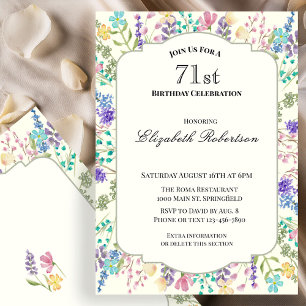Colourful Wildflowers 71st Birthday Party Invitation