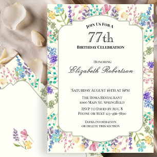Colourful Wildflowers 77th Birthday Party Invitation