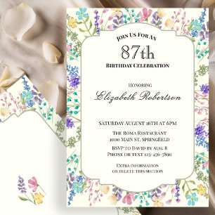 Colourful Wildflowers 87th Birthday Party Invitation