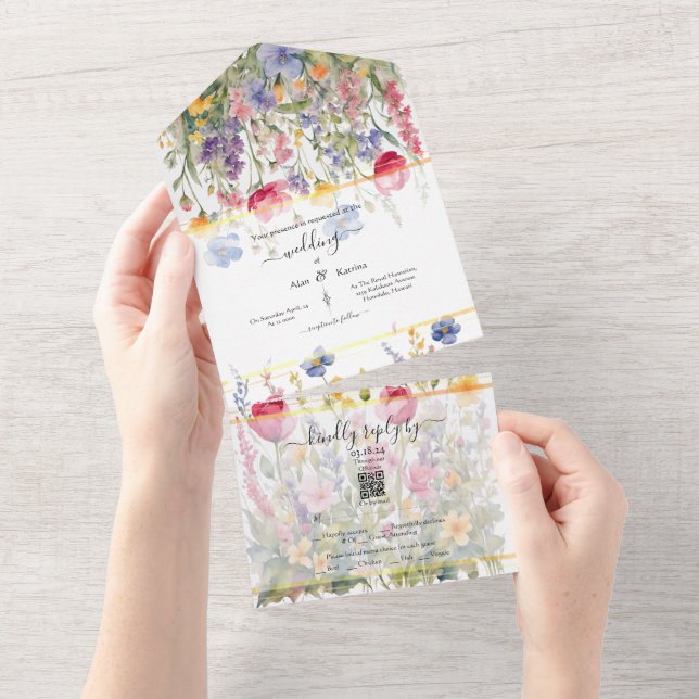 Colourful Wildflowers All in One Wedding Invite (Tearaway)