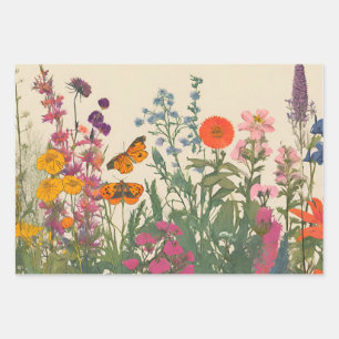 Colourful Wildflowers and Butterflies  Wrapping Paper Sheet