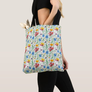 Colourful Wildflowers and Green Grass Tote Bag