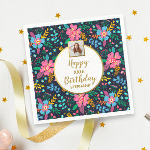 Colourful Wildflowers Any Age Custom Photo Birthda Napkin