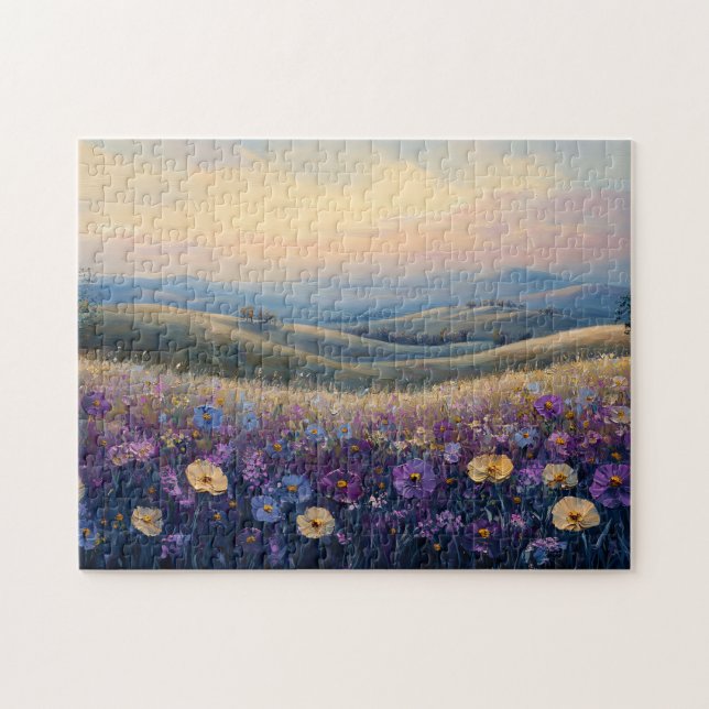 Colourful Wildflowers at Sunset Jigsaw Puzzle (Horizontal)