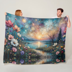 Colourful Wildflowers at Waters Edge Fleece Blanket