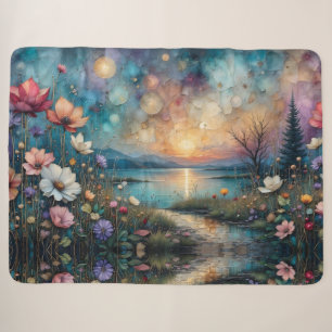 Colourful Wildflowers at Waters Edge Sherpa Blanket