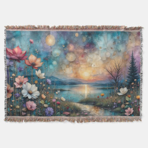 Colourful Wildflowers at Waters Edge Throw Blanket