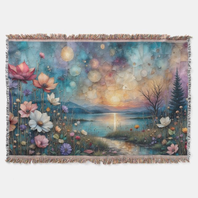 Colourful Wildflowers at Waters Edge  Throw Blanket (Front)