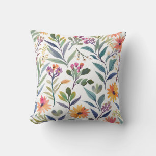 Colourful Wildflowers   Beautiful Floral Watercolo Cushion