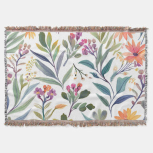 Colourful Wildflowers Beautiful Floral Watercolo Throw Blanket