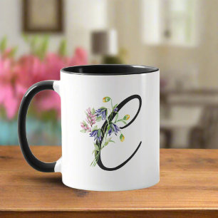 Colourful Wildflowers & Black Initial "C" Pretty Mug