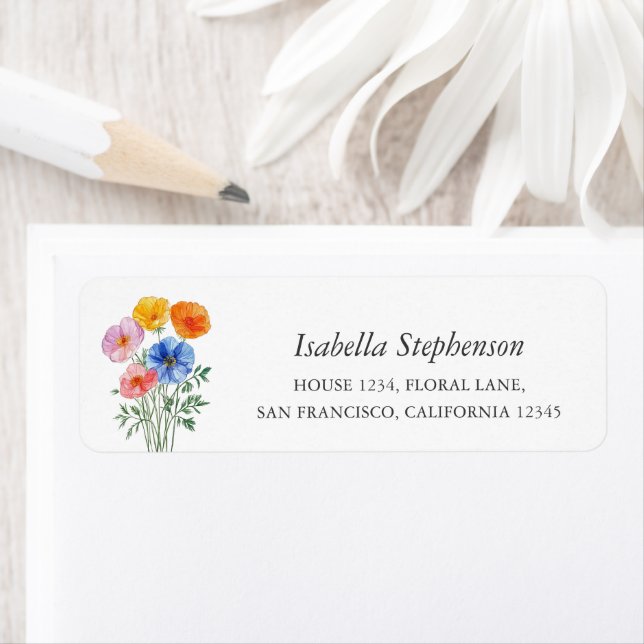 Colourful Wildflowers Boho Return Address (Insitu)