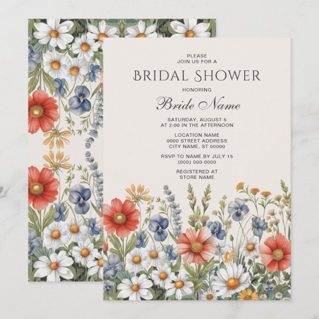Colourful Wildflowers Bridal Shower Invitation (Front/Back)
