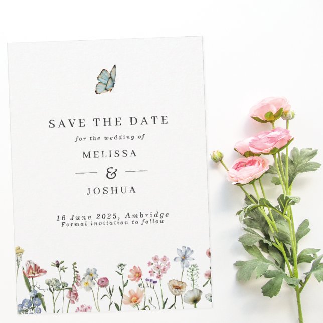 Colourful Wildflowers & Butterfly Wedding Save The Date (Creator Uploaded)