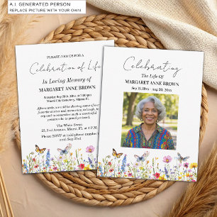 Colourful Wildflowers Celebration Of Life Photo Invitation