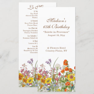 Colourful Wildflowers Country 65th Birthday Menu