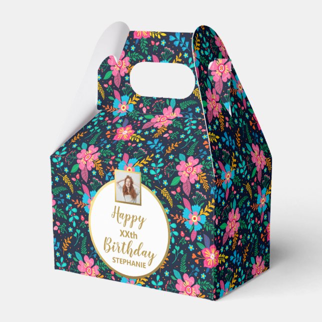 Colourful Wildflowers, Custom Photo, Happy Birthda Favour Box (Front Side)