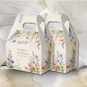 Colourful Wildflowers Elegant Beige Large Wedding Favour Box