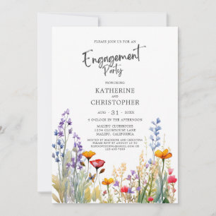 Colourful Wildflowers Elegant Engagement Party Invitation