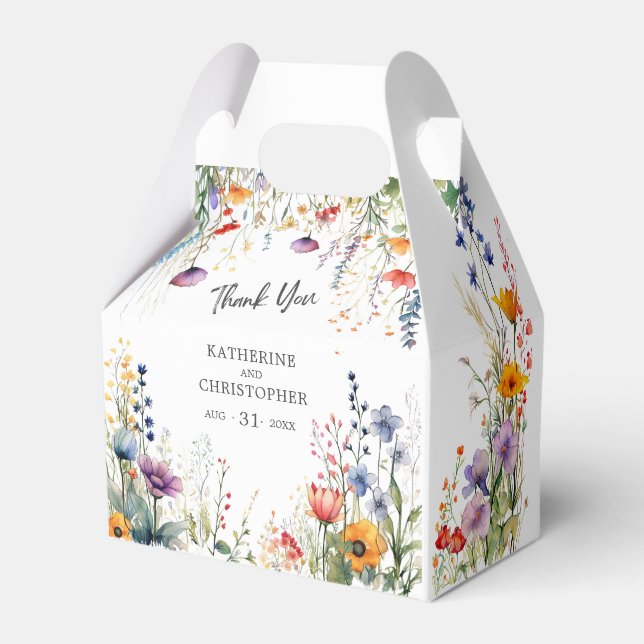 Colourful Wildflowers Elegant Small Wedding Favour Box (Front Side)