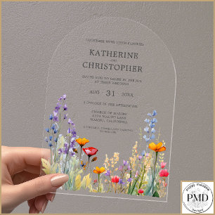 Colourful Wildflowers Elegant Wedding Arch Acrylic Invitations