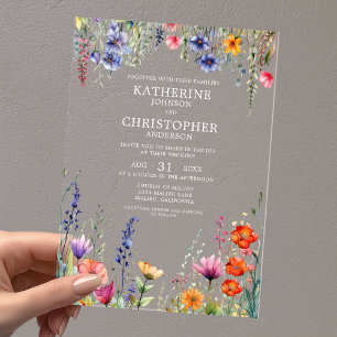 Colourful Wildflowers Elegant Wedding Clear Acrylic Invitations