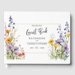 Colourful Wildflowers Elegant Wedding Guest Book