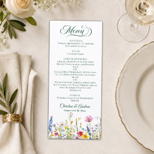 Colourful Wildflowers Elegant Wedding Menu