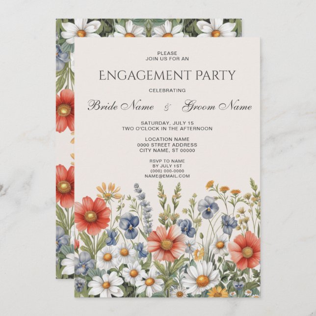Colourful Wildflowers Engagement Invitation (Front/Back)