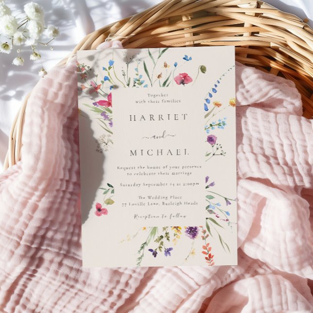 Colourful Wildflowers Floral Frame Wedding Invitation (Creator Uploaded)