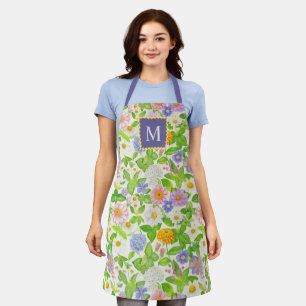 Colourful Wildflowers Floral Pattern Monogram Apro Apron