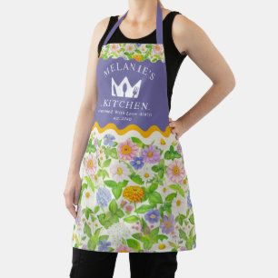 Colourful Wildflowers Floral Pattern Monogram Apro Apron