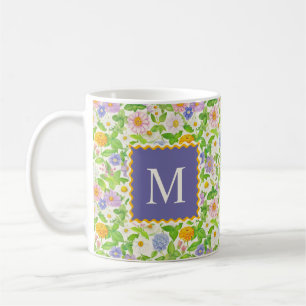 Colourful Wildflowers Floral Pattern Monogram Coffee Mug