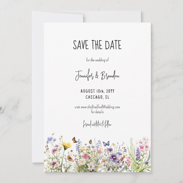 Colourful wildflowers garden Save the Date Photo Invitation (Back)