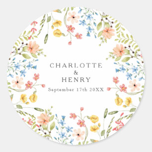 Colourful Wildflowers Garden Wedding  Classic Round Sticker