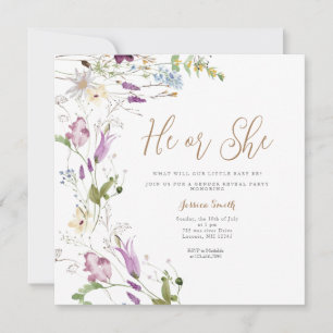 Colourful Wildflowers Gender Reveal He or She Invitation