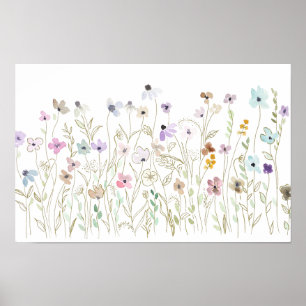 colourful wildflowers golden ink and watercolor poster
