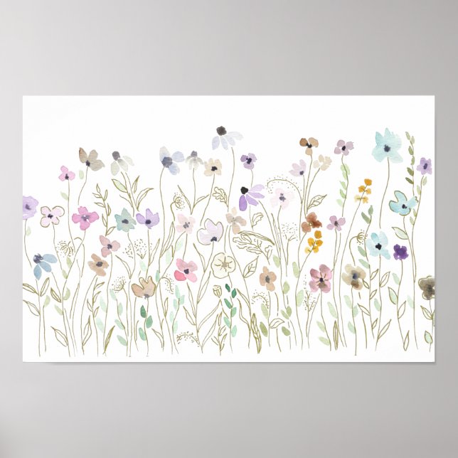 colourful wildflowers golden ink and watercolor  poster (Front)