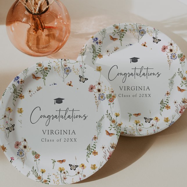 Colourful Wildflowers Graduate Paper Plate (Colorful Wildflowers Graduate Paper Plates by Painted Paperie
)
