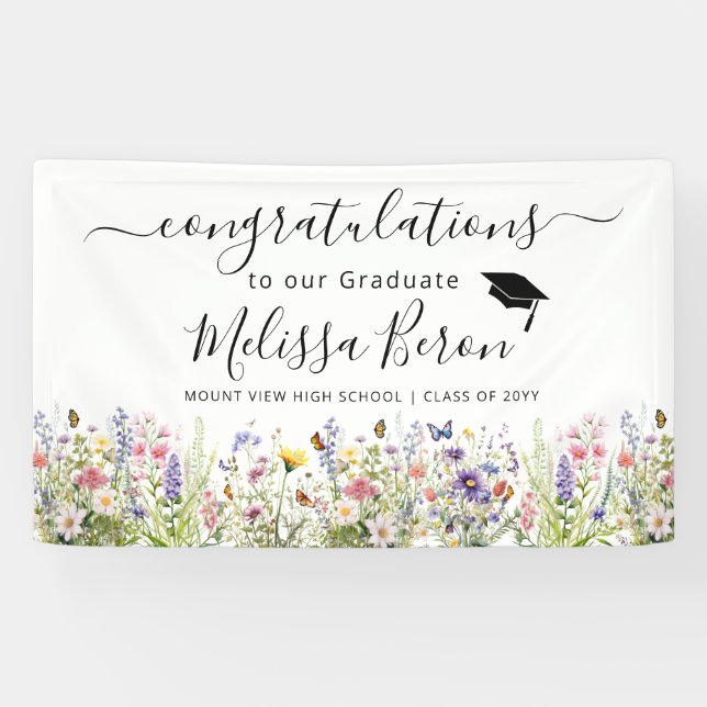Colourful Wildflowers Graduation Banner (Horizontal)