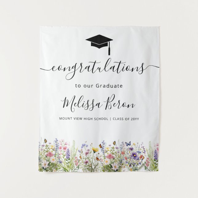 Colourful Wildflowers Graduation Banner Tapestry (Front)