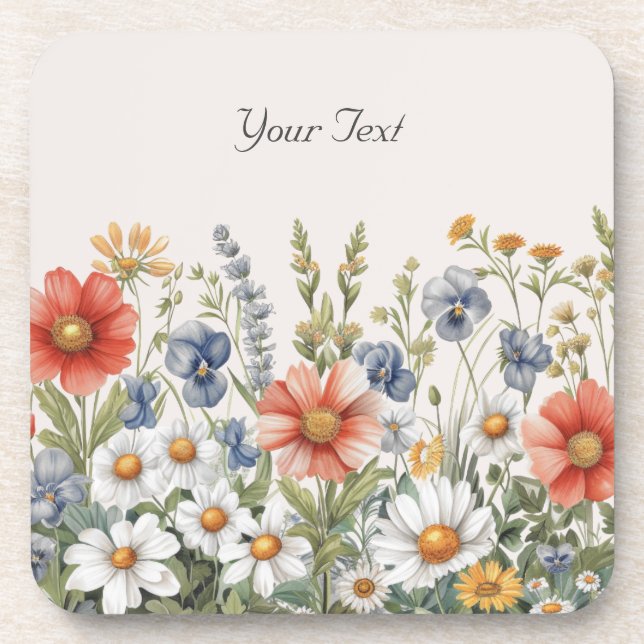 Colourful Wildflowers Hard Plastic Coaster (Front)