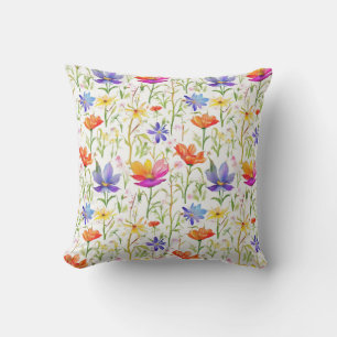 Colourful Wildflowers in a Field Cushion