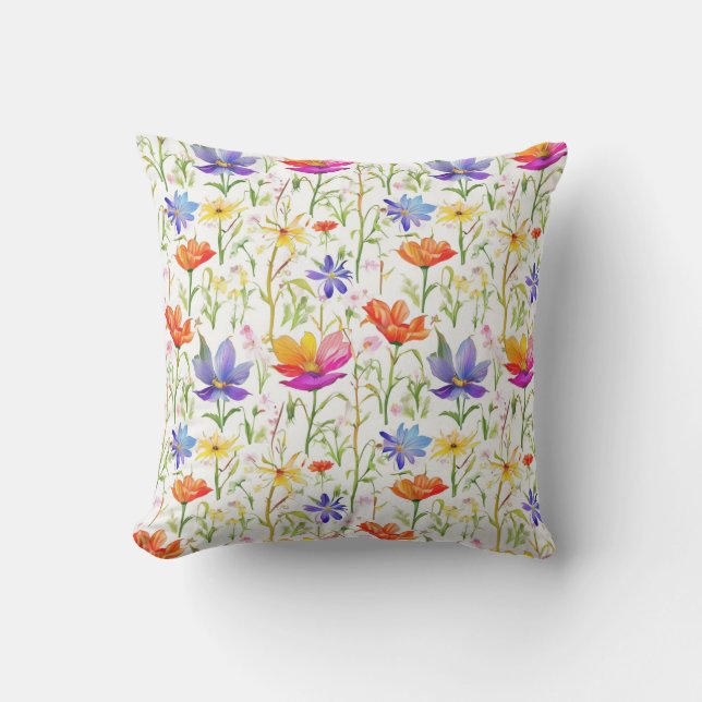 Colourful Wildflowers in a Field Cushion (Front)
