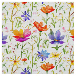 Colourful Wildflowers in a Field Fabric